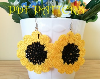 Crochet Flower Earrings PDF Pattern Sunflower