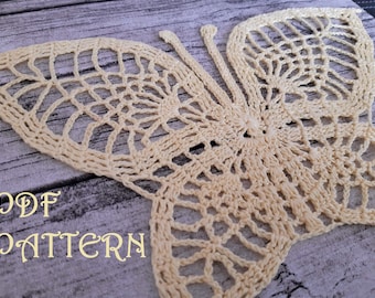 Patrón PDF de mariposa grande de ganchillo para decoración de apliques de tapete