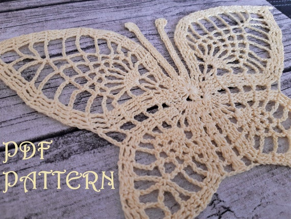 Large crochet butterfly PDF Pattern / lace butterfly applique / vintage doily motif / crochet wall decor / instant download pattern