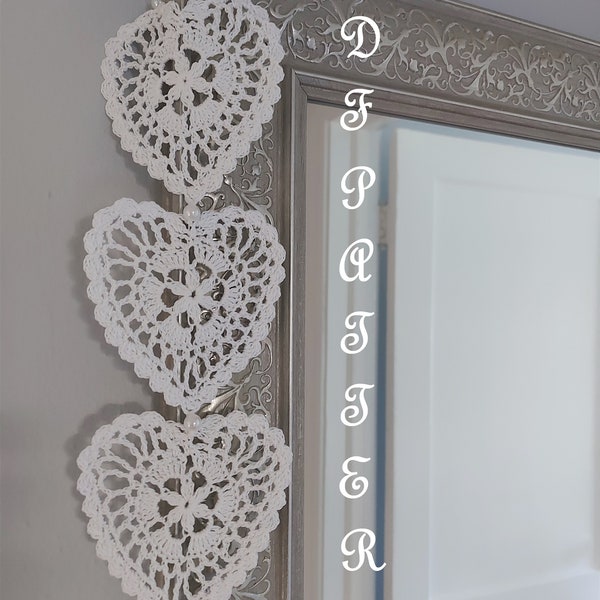 White Crochet Hearts decoration PDF Pattern