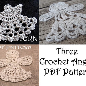 Puede incluir: Tres patrones de crochet de &aacute;ngeles en formato PDF. Los patrones presentan &aacute;ngeles de crochet blanco con detalles intrincados.