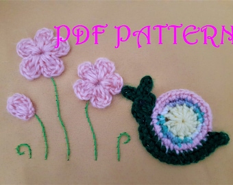 Crochet Snail & Flowers PDF Pattern