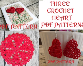 THREE Crochet Heart PDF Patterns