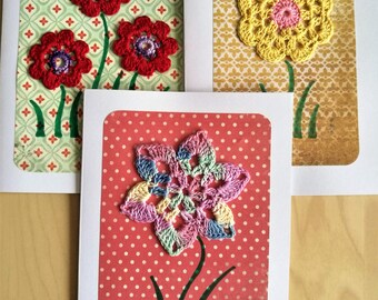 Three Crochet Flower Cards PDF Patterns