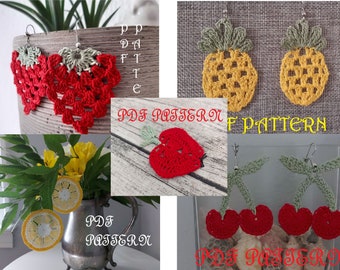 Vitamin C Crochet Earrings Set Strawberry Pineapple Cherry Lemon Apple Earrings PDF Patterns