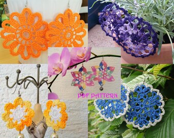 CINCO PATRONES PDF DE PENDIENTES DE FLORES A CROCHET
