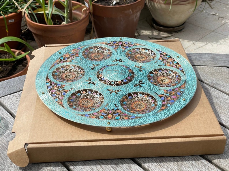 Seder Plate Large Round Mosaic Judaica Hand Made in Israel Etsy