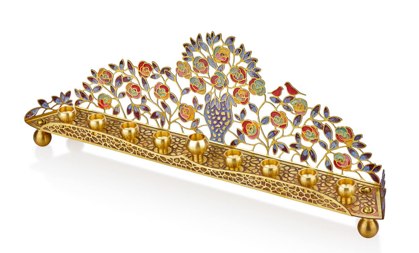 Handmade Floral Hanukkah Menorah | Judaica Art from Israel