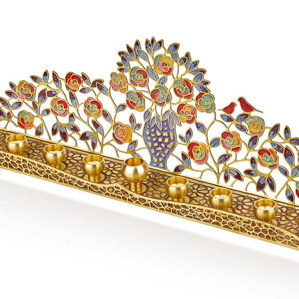 Handgemachte Blumen Chanukka Menorah | Judäische Kunst aus Israel