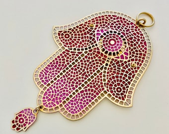 Mosaic Hamsa Wall Hanging | Jewish Art, Made in Israel (4.9″ x 2.8″)