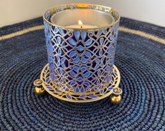 Brass Lotus Yahrzeit Candle Holder, Patina Painted, Handmade in Israel