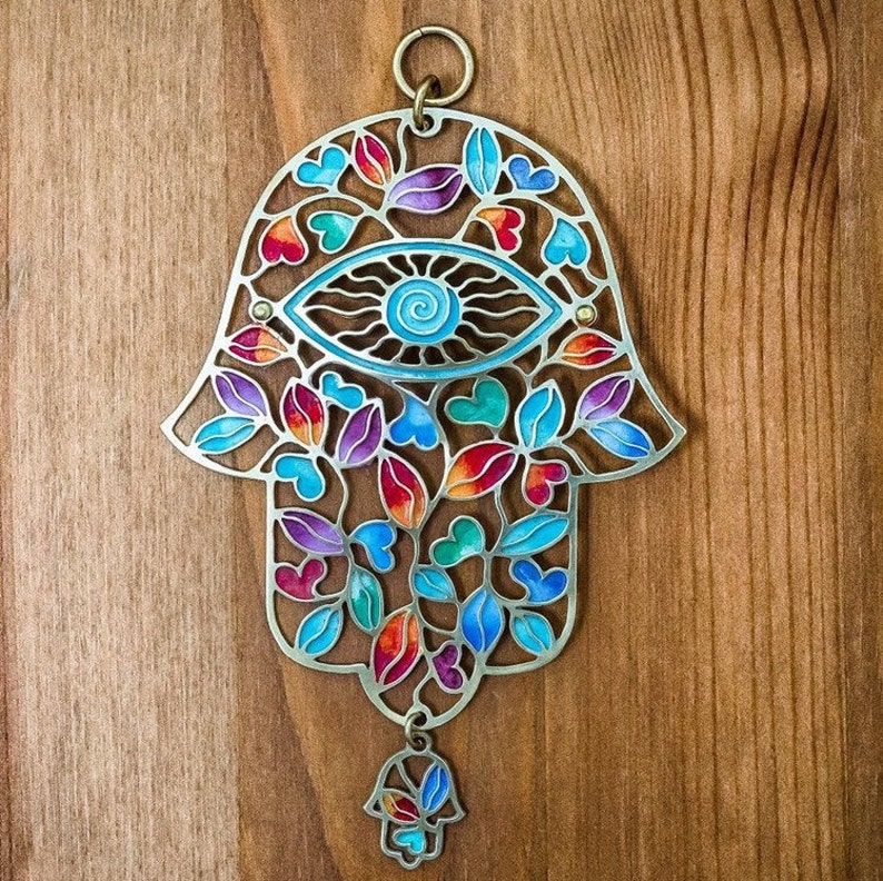 Hamsa Wall Art Judaica Made in Israel Bat Mitzvah Gift Jewish Art Colorful Hamsa Love Hamsa Granddaughter Gift image 1