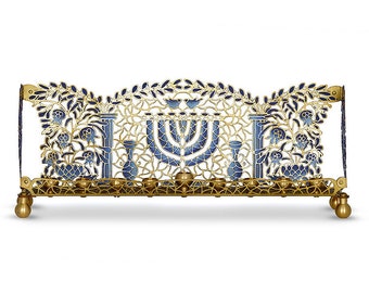 Handmade Brass Menorah | Colorful Jewish Hanukkah Candelabra