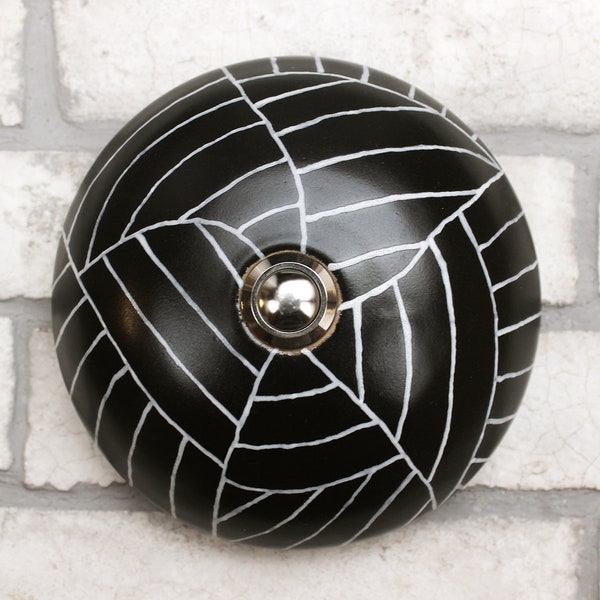 Doorbell - Ceramic handmade door bell push button cover, Hand painted, Home decor, Black & White, Gift idea, Housewarming gift (N-bel-2003)