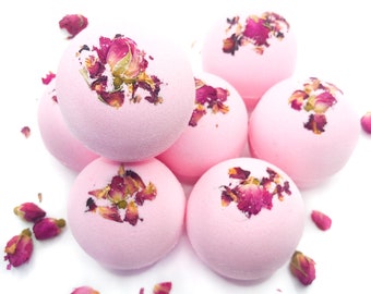 Wild Rose Bath Bomb, Grote Handgemaakte Jumbo Bath Fizzy, Floral Bath Bomb Rose geparfumeerd met natuurlijke botanische roze rozenblaadjesbloemen 7,5 oz