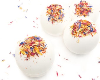 Wildflower Bath Bomb, Large Handmade Jumbo Bath Fizzy, Floral Scented Bath Bomb, Colorful Natural Botanical Flower Petal, Coconut Oil 7.5 oz