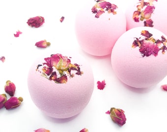 Wild Rose Bath Bomb, Large Handmade Jumbo Bath Fizzy, Floral Bath Bomb Rose Scented with Natural Botanical Pink Rose Petal Flowers 7.5 oz