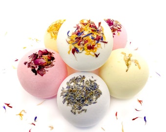 6-Set Floral Bath Bomb Combo Assortment, Large Handmade Jumbo Bath Fizzy, Natural Botanical Gift Set 7.5 oz