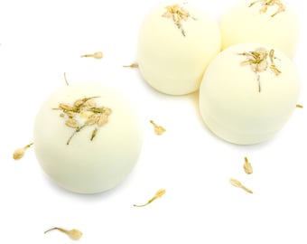 Jasmine Bath Bomb, Large Handmade Jumbo Bath Fizzy, Floral Bath Bomb Jasmine Scented with Natural Botanical Jasmine Flowers 7.5 oz