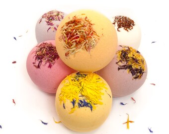 6-Set Summer Collection, Bath Bomb Gift Set, Fruity Floral Scent Bath Bombs, Handmade Jumbo Bath Fizzies, Large Bath Bomb Set, 7.5 oz