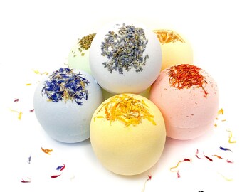 6-Set Essential Oil Bath Bomb Gift Set, Handmade Jumbo Bath Fizzies, Large Bath Bomb Set, Natural Ingredients, Botanicals, 7.5 oz each