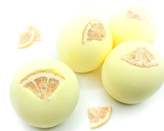 Lemongrass Essential Oil Bath Bomb, Large Handmade Jumbo Bath Fizzy, Fresh Bath Bomb Lemongrass Citrus Scented, Natural Lemon wheel 7.5 oz