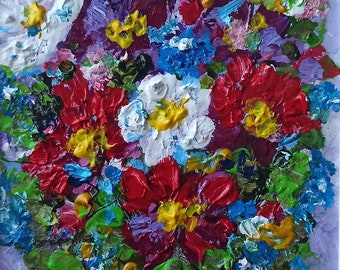菊の花の絵画 - 現代抽象芸術、キャンバスに描かれたアクリル画 - 13 x