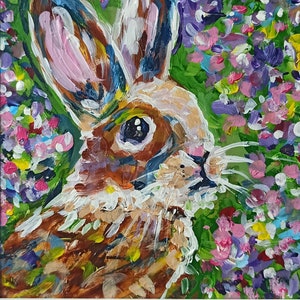 Acrylic Rabbit Painting, Rabbit Artwork, Rabbit Wall Art, Bunny Home Decor, Woodland Painting, Acrylic Easter Bunny, Easter Gift, Art Gift
