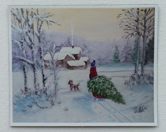 No.555 大きめF4 クリスマス　雪景色　冬景色　鹿　アクリル画　原画 雪景色」というアクリル画を描きました 冬らしいシンプルな作品