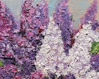 Handgeschilderd acrylschilderij: prachtige sering in vaas, bloemsierkunst, woondecoratie, originele acrylbloemen op canvas, geïnspireerd op de natuur