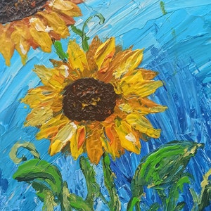 ひまわりのアクリル画オリジナル、キャンバスウォールアート8x8、質感