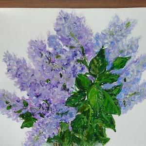 Acrylic Painting Lilac in Vase, Original Art, Modern Flowers Painting, Living Room Wall Decor, Flowers Art Gift, Original Painting on Paper