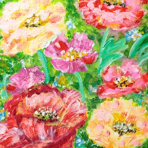 Original Acrylic Poppies Painting on Canvas, Red and Yellow Flowers Wall Decor, Still Life Floral Painting, Modern Abstract Wall Art