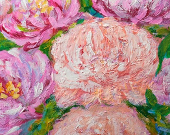 山の周りの桜、アクリル画風景春のアート、ピンクの花のアート、小さな