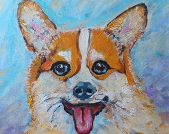 Acrylic Painting on Canvas, Original Acrylic Dog, Smile Dog Art, Funny Dog Portrait, Dog Painting, Animal Painting, Joy Painting Art, Dog