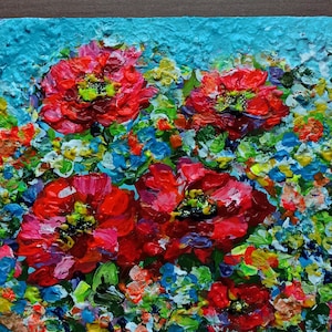 Acrylic Poppies Painting, Original Flowers Art, Red Flower Wall Decor, Original Acrylic Artwork, Acrylic Impasto, Original Art Painting Gift