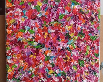 Modern Impasto Painting, Original Acrylic Art on Canvas, Abstract Colorful Home Decor, Original Gift for Flowers Lover, Texture Wall Art
