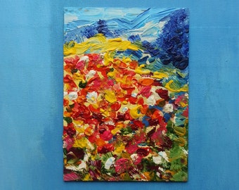 Acrylic Painting Meadow, Abstract Painting Flower Field, Acrylic Flowers, Wild Nature Art, Original Flower Painting, Living Room Wall Decor