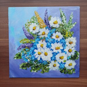 Chamomile Acrylic Painting, Floral Original Art, Chamomile Art, Flower Wall Decor, Acrylic Flowers Painting, Original Artwork on Canvas