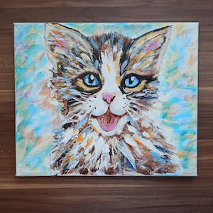 Portrait de chat sur toile, peinture acrylique originale sur toile, peinture animalière, cadeau pour amoureux des animaux, cadeau pour amoureux des chats, décoration murale chat, art