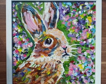 Acrylic Rabbit Painting, Rabbit Artwork, Rabbit Wall Art, Bunny Home Decor, Woodland Painting, Acrylic Easter Bunny, Easter Gift, Art Gift