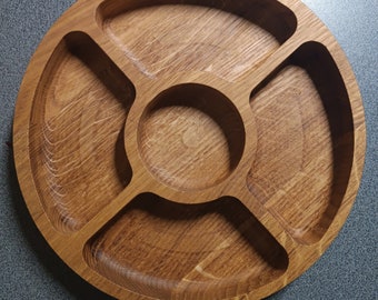 Round Wooden Compartment Dish, Wooden Sectional Plate with 5 Slots, Wooden Sectional Plate d21,5 cm (8,2 inches)