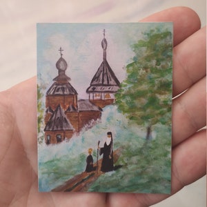 Church Magnet, Small Religious Art, Miniature Landscape, Monastery Art, Religious Souvenir, Religious Gift, Church Religious Gift Art