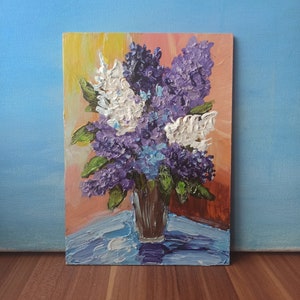 Acrylic Flowers on Hard Board, Original Flower Art, Abstract Acrylic Lilac Painting, Original Lilac Artwork, Home Decor, Gift for Women