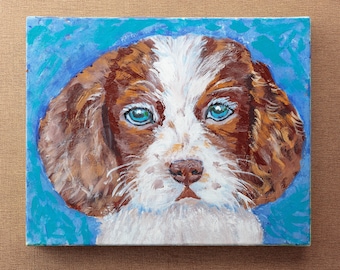 Puppy Acrylic Painting, Original Painting on Canvas, Animal Wall Art, Dog Painting, Dog Lover Gift, Dog Painting Wall Decor, Acrylic Animal