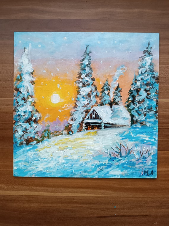 絵画 アクリル画 『旅する雪景色』 冬の絵