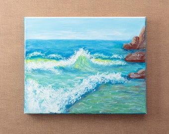Acrylic Ocean Wave, Original Acrylic Seascape Painting, Sea Landscape Wall Art, Marine Art, Authors Artwork, Fine Art, Sea Painting