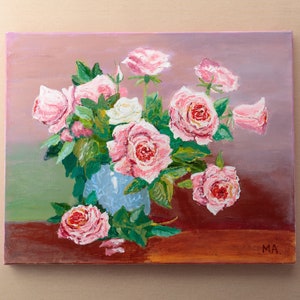 Acrylic Painting Roses, Original Flowers Canvas Art, Red Roses on Canvas, Living Room Decor, Original Wall Decor, Gift For Women