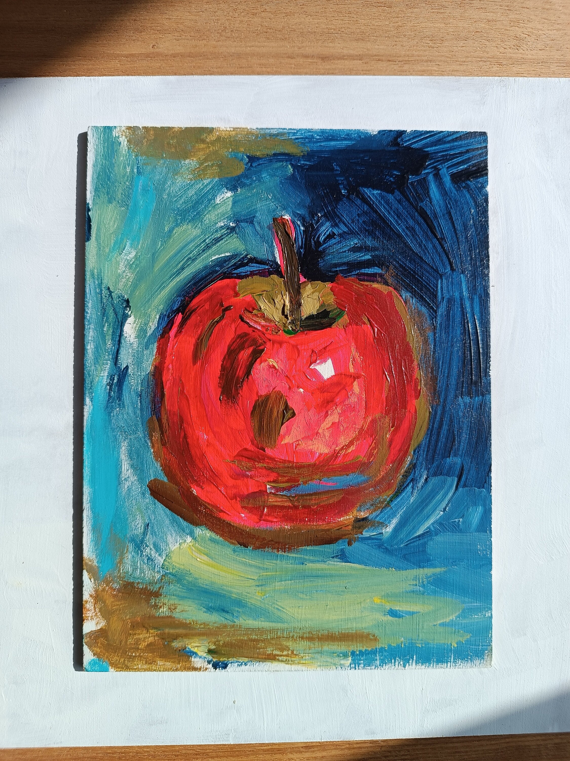 Red Apple Original Acrylic Painting Botanical Artwork Food Still