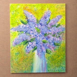 Blue Lilac Bliss, Original Acrylic Painting on Canvas Panel, Flowers Art, Floral Modern Art, Still Life Flowers in Vase, Flower Art Gift